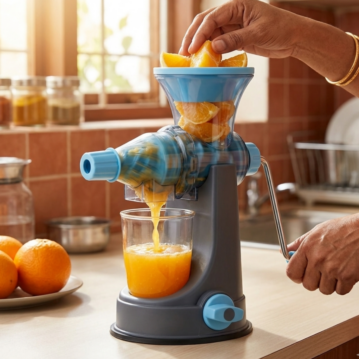 Manual juicer with fruits ready for juicing