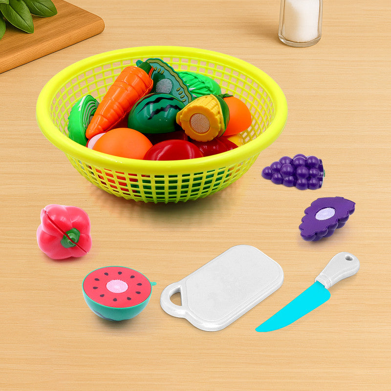 Aditi Kids Fruit & Vegetable Cutting Toy Basket Set | Velcro Cutting Play Food Set