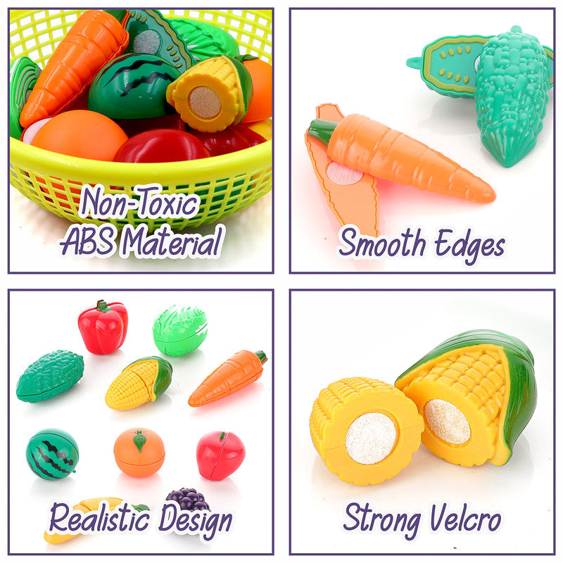 Aditi Kids Fruit & Vegetable Cutting Toy Basket Set | Velcro Cutting Play Food Set