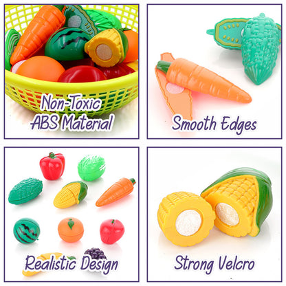 Aditi Kids Fruit & Vegetable Cutting Toy Basket Set | Velcro Cutting Play Food Set