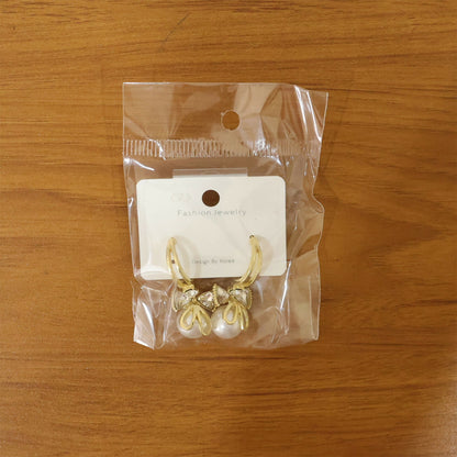Korean Style Bow Pearl Drop Earrings for Women & Girls