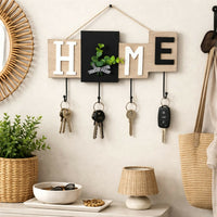 Wooden HOME Key Holder Wall Mount with Hooks for Entryway