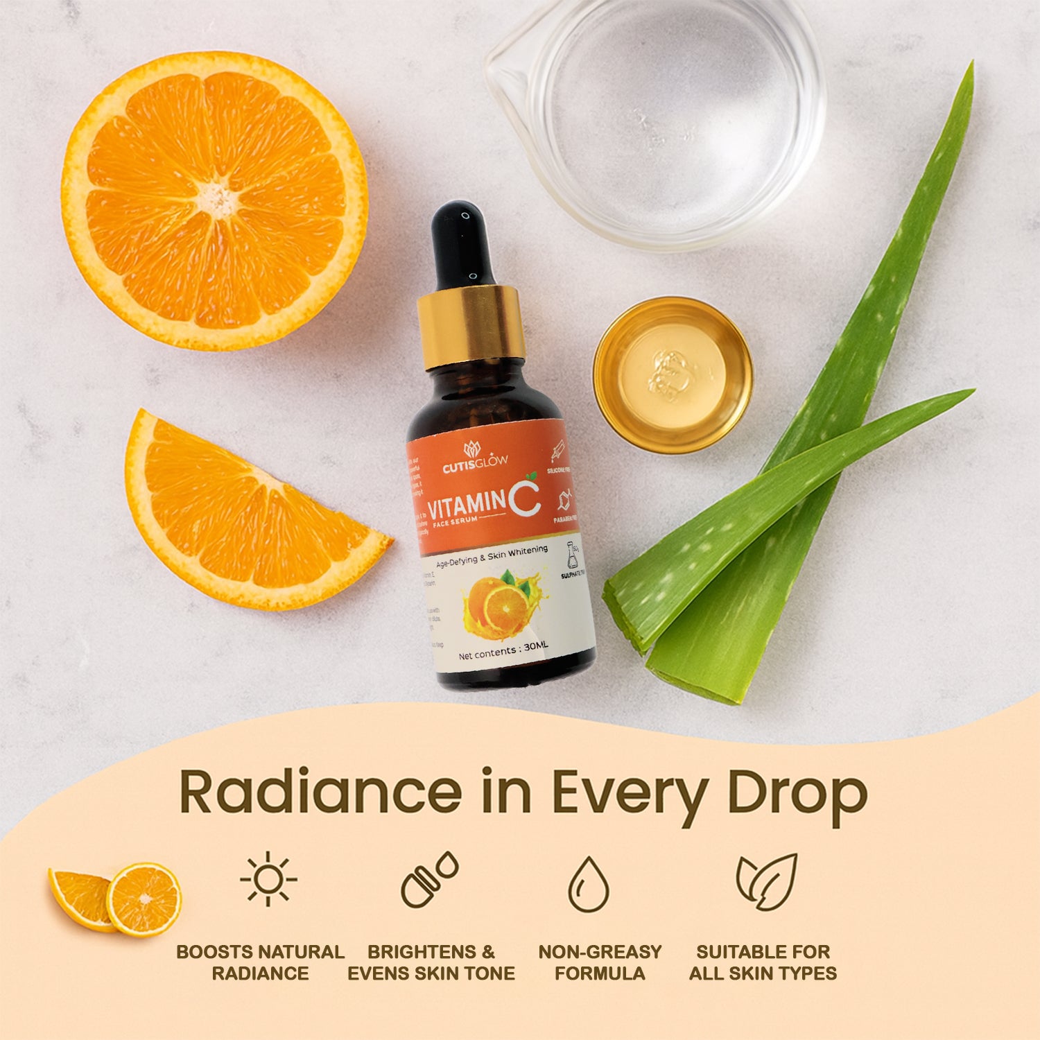 Eyelet CutisGlow Vitamin C Face Serum for Glowing Hydrated Skin 30 ML