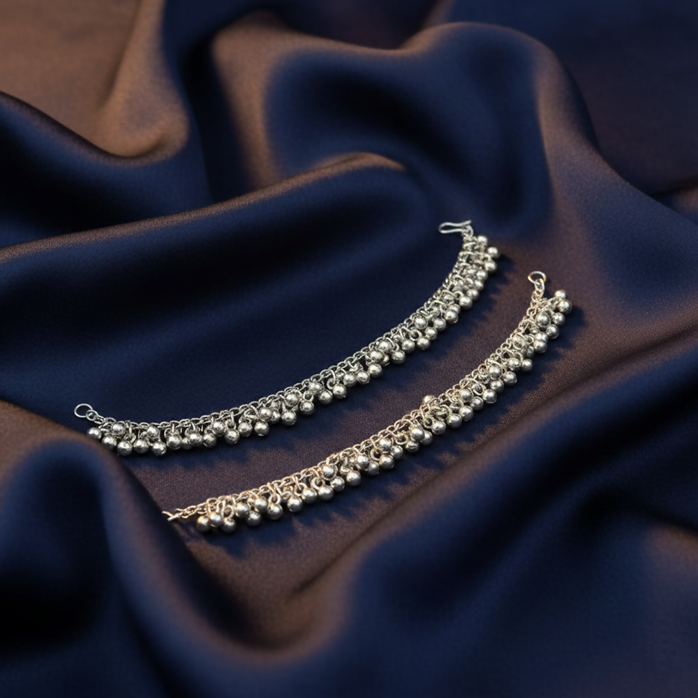 Classic Oxidised Silver Ghungroo Kaan Chain