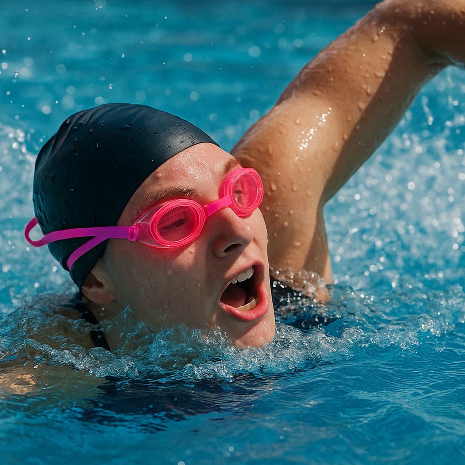 Swimming Goggles With Adjustable Clear Vision Anti-Fog Waterproof (1 Pc)