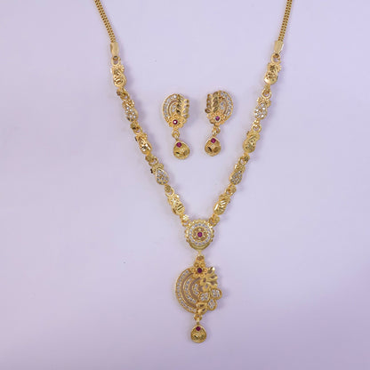 Premium Gold-Tone Ethnic Necklace Set with Floral Pendant Design & Matching Drop Earrings