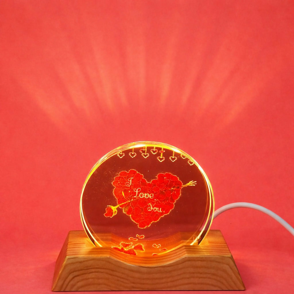 I Love You Heart Acrylic LED Lamp with Wooden Base Romantic Gift Light