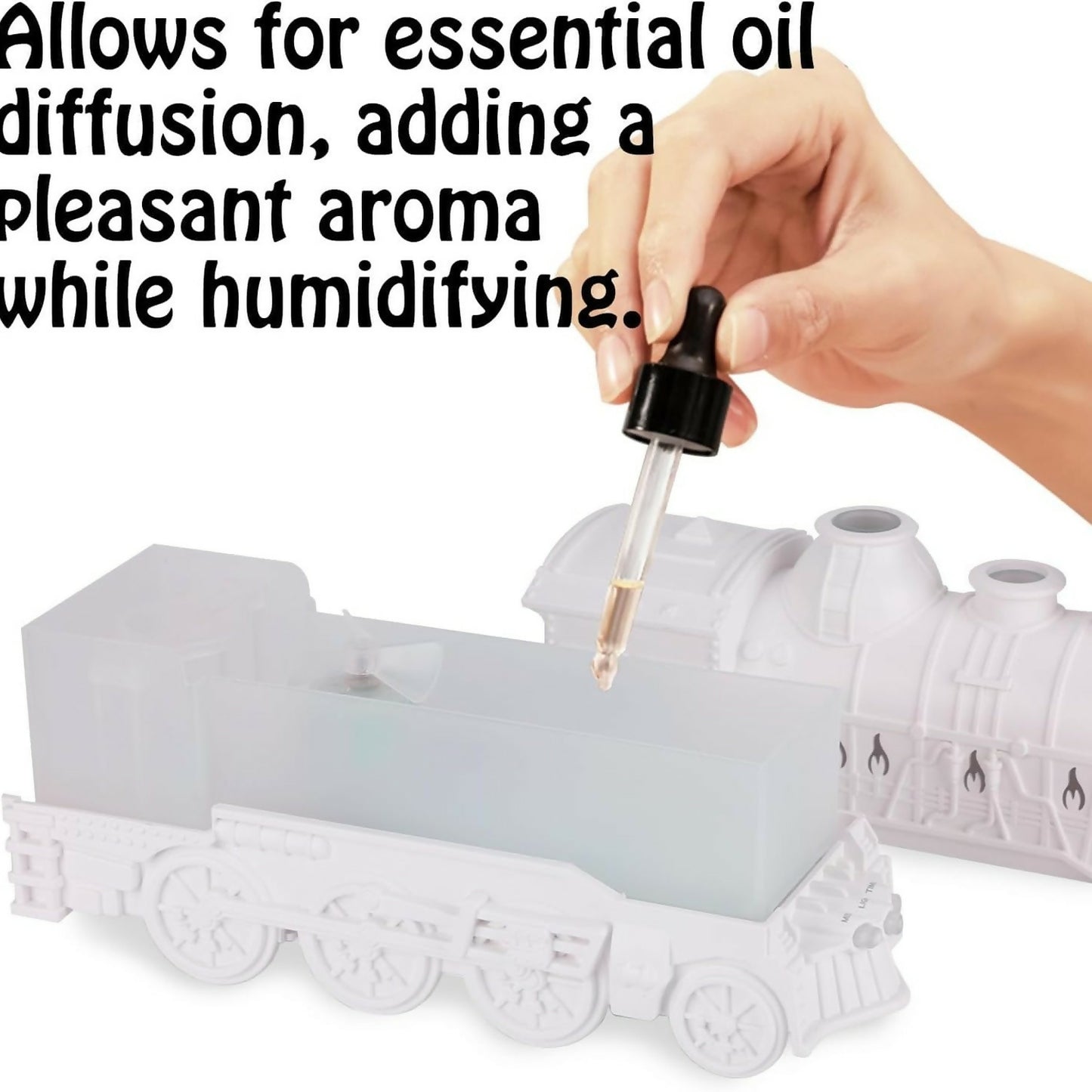 White Train Aroma Diffuser with Double Mist, LED Flames & Timer Modes