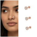 Rose Gold Cluster Nose Pin – Sparkling Diamond-Style Elegance