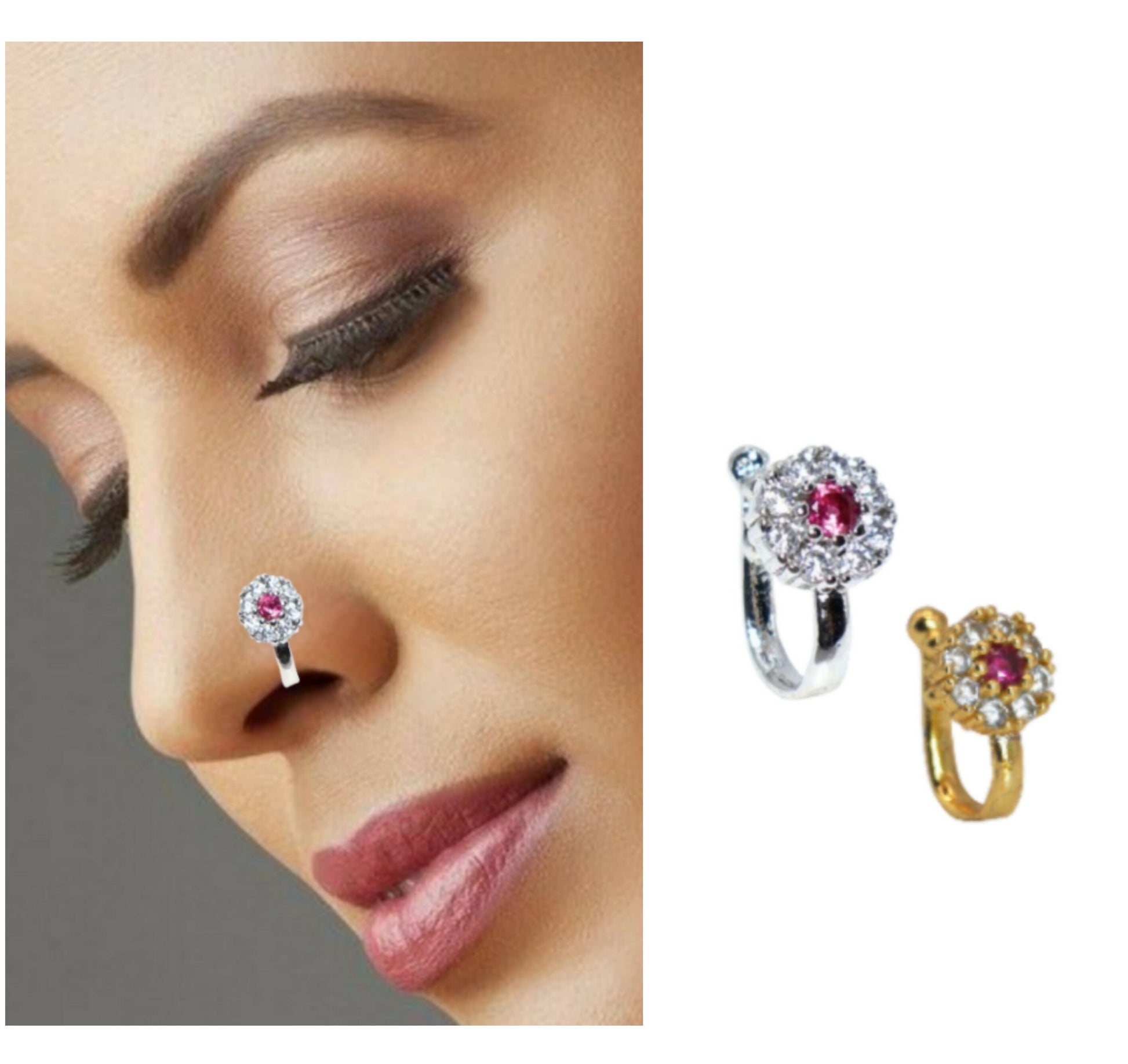 2 Pcs AD Non-Piercing Nose Clip Set: Gold & Silver Combo