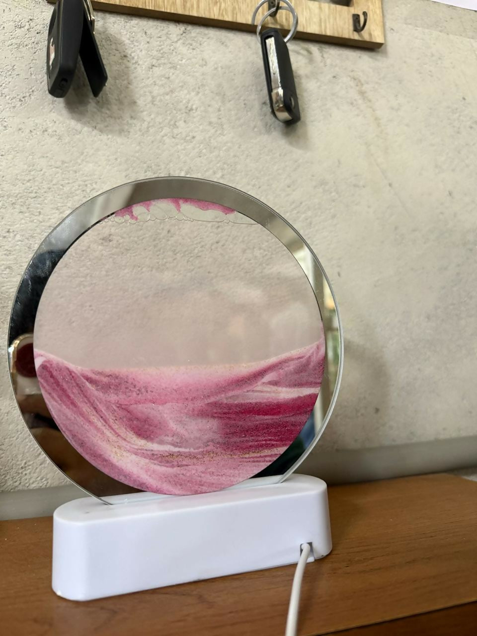 LED Round Static Blush Pink Sand Art Lamp | Cute Ambient Decorative Night Light