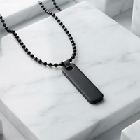 Black Vertical Bar Pendant Necklace for Men Matte Ball Chain Minimalist Dog Tag