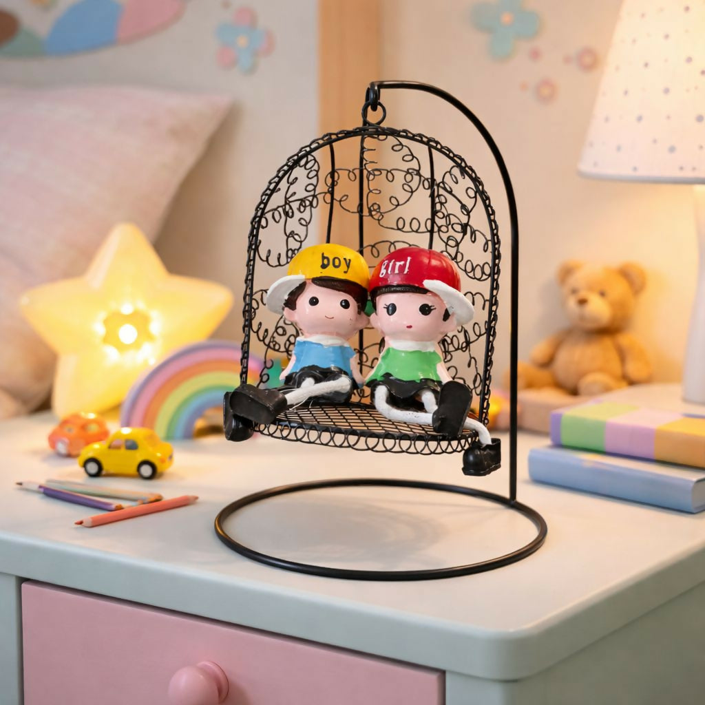 Couple Swing Showpiece with Hanging Chair Cute Tabletop Decor