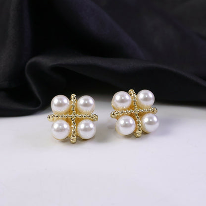 Korean Vintage Twisted Gold & Quad Pearl Studs For Girls And Women