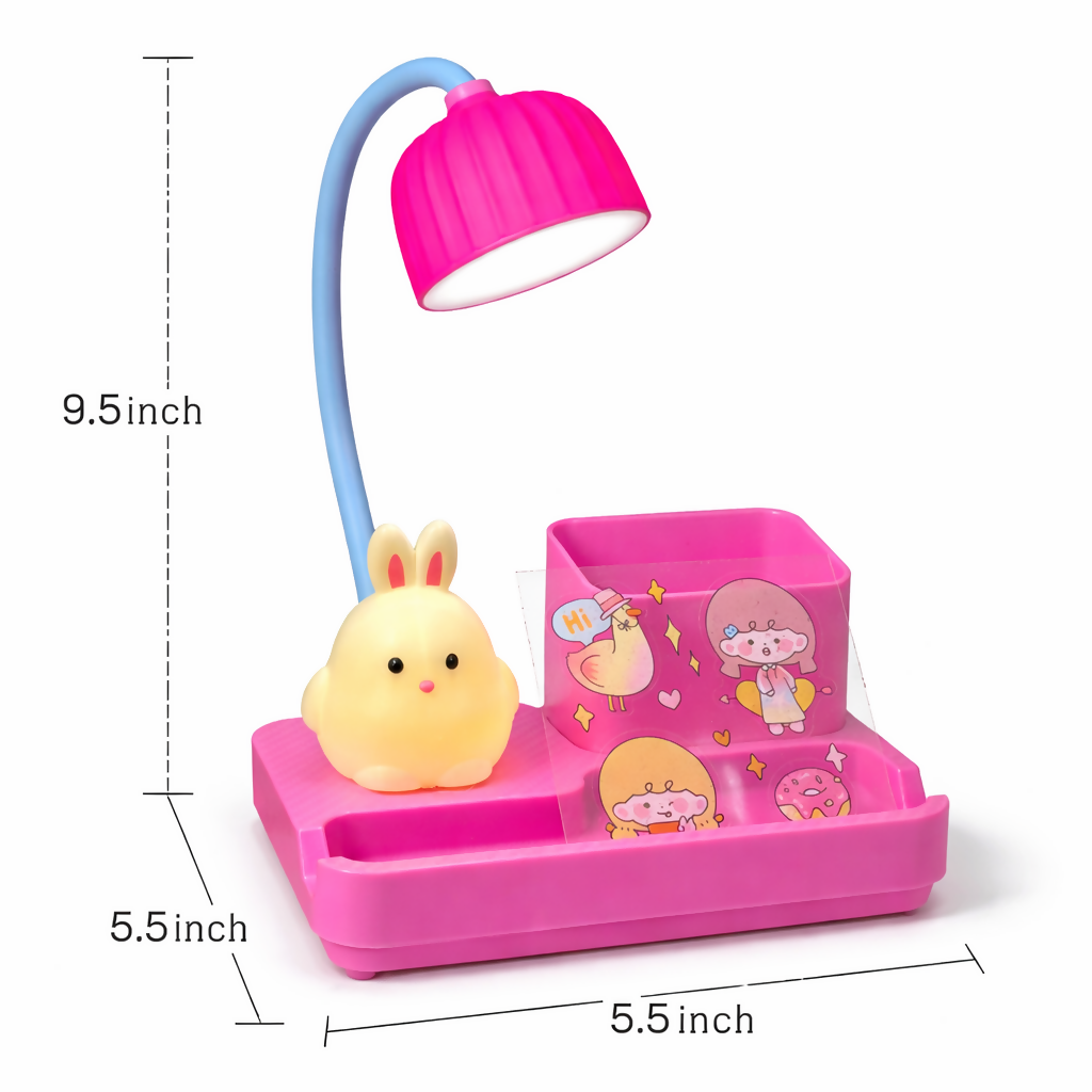 Cute Bunny LED Desk Lamp with Pen Holder & Organizer for Kids Study Table