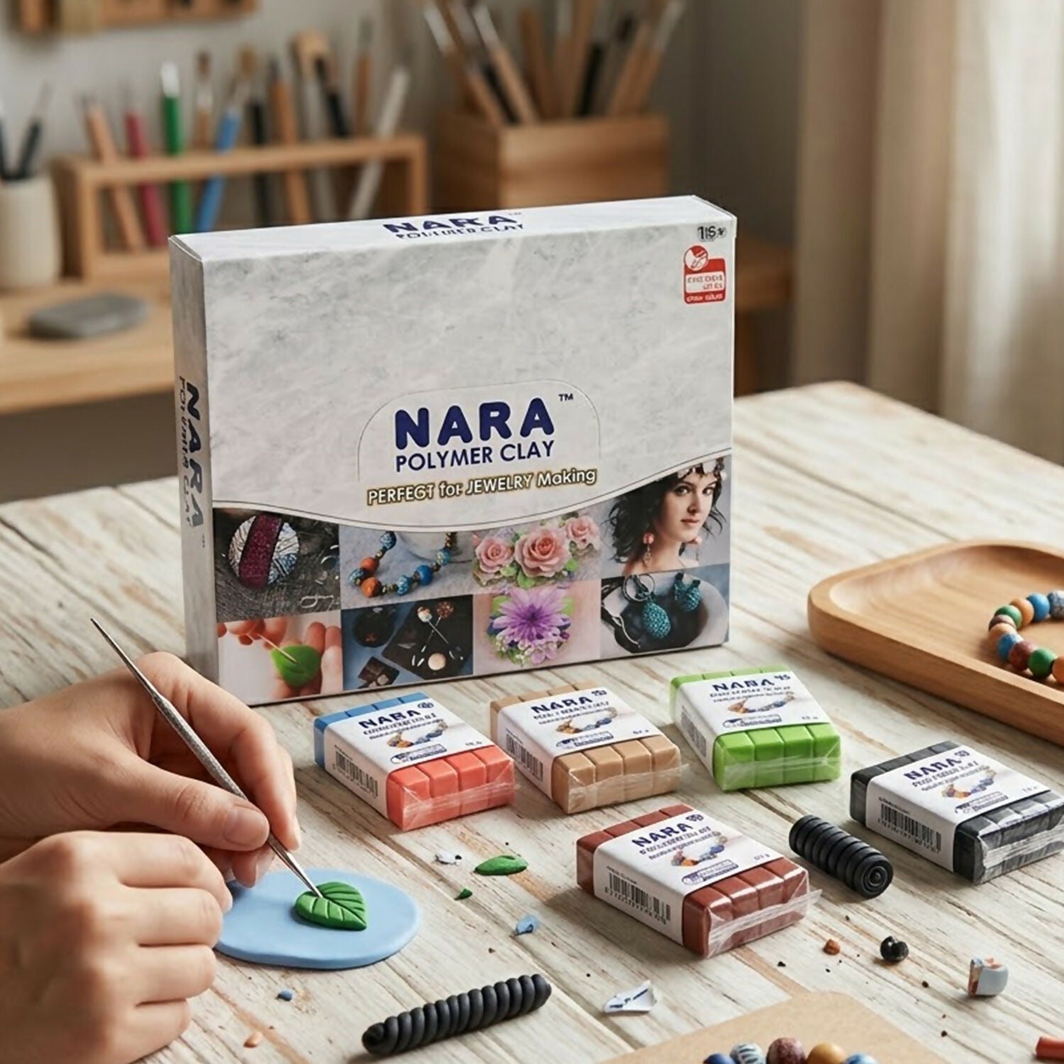 NARA Polymer Clay Kit with 18 vibrant colors and 40 pieces