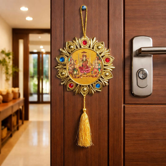 Golden Hindu God Wall Hanging Decor Laxmi Ganesh Saraswati Tassel Ornament for Home Door