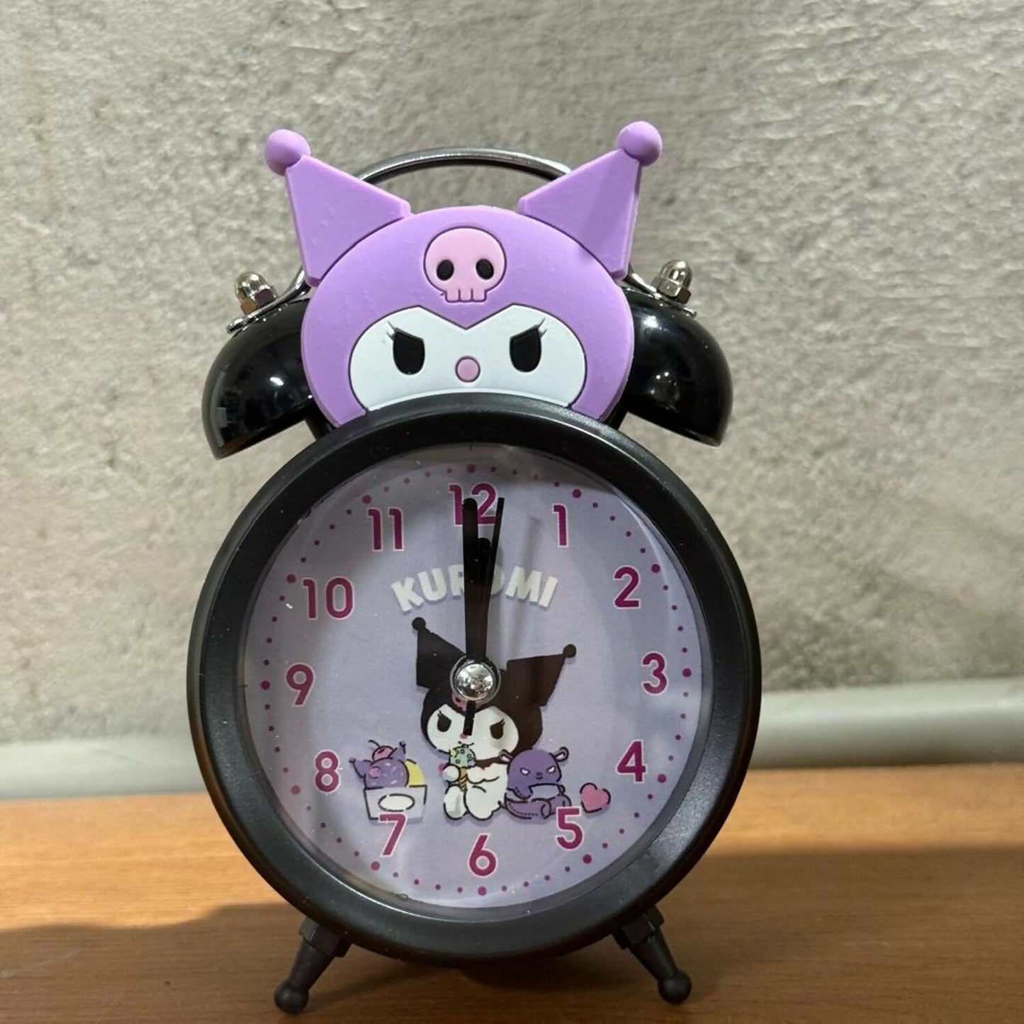 Cute Cartoon Kids Alarm Clock with Night Light, Silent Quartz, Purple Black