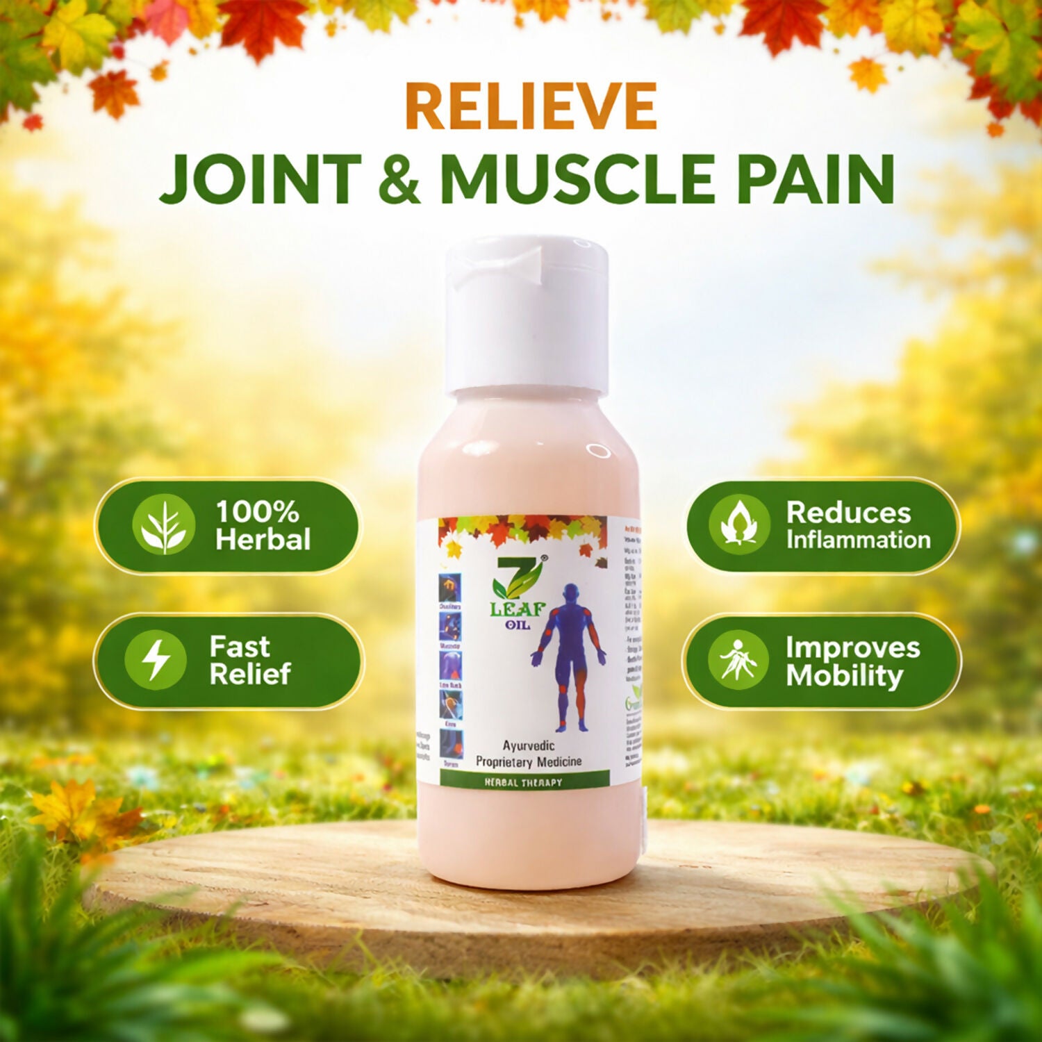 7 Leaf Ayurvedic Herbal Oil for Joint, Muscle & Body Pain Relief (60 ml)