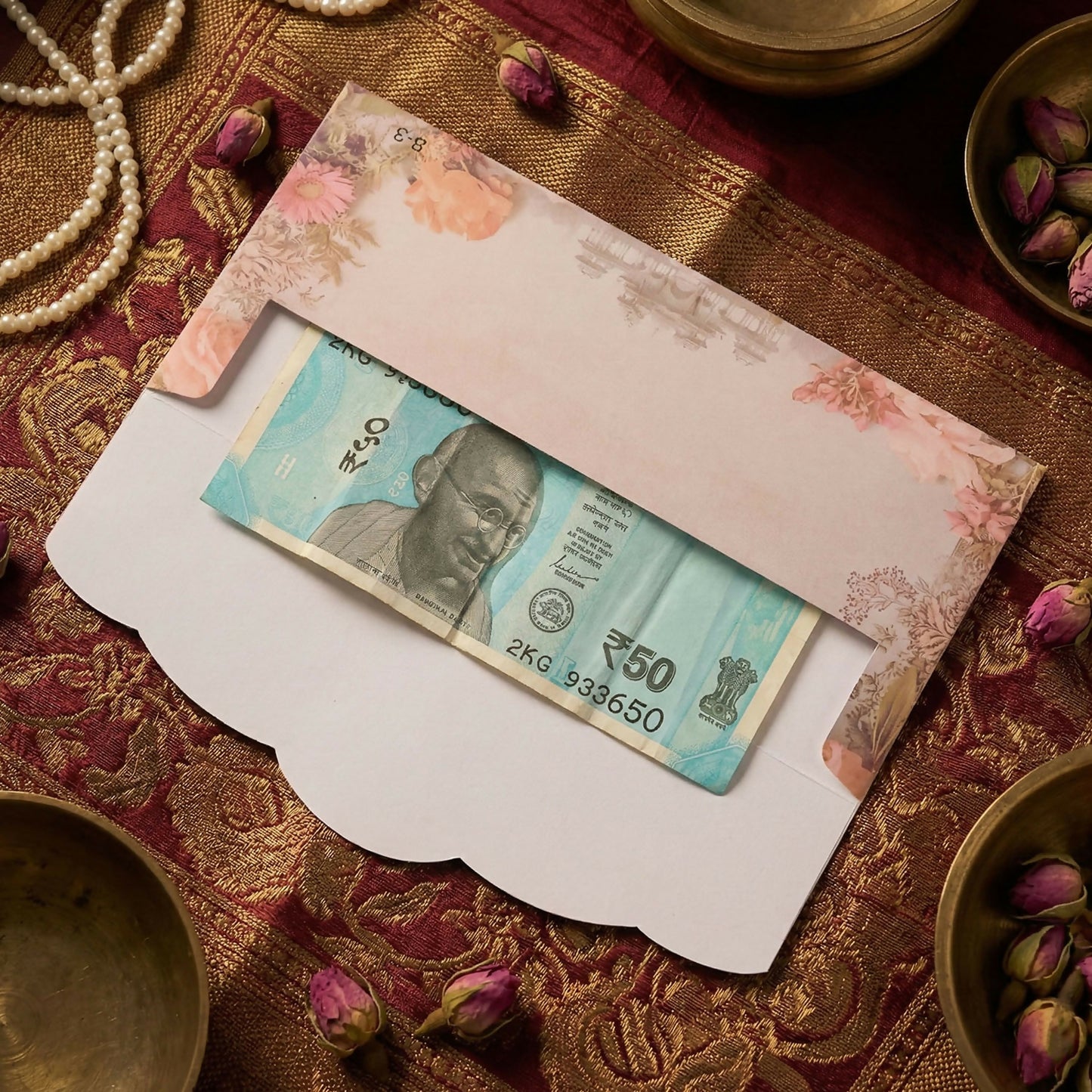 Floral Palace Theme A4 Size Money & Gift Envelope with Scalloped Flap Design – Pack of 10 Pcs