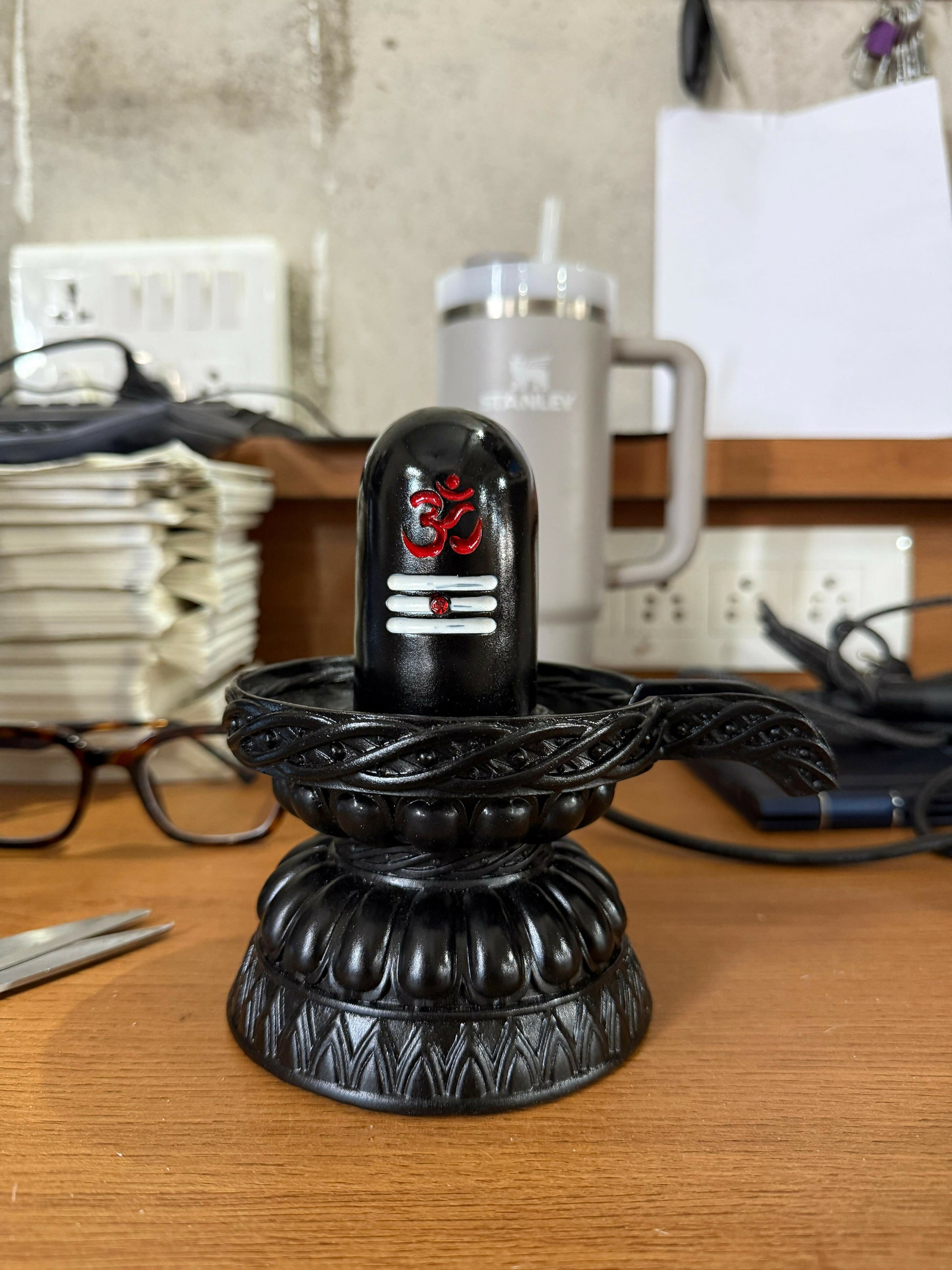 Shivling Shiva Lingam Idol with Om Symbol for Temple & Home Decor