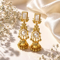 Kashmiri Pearl & Stone Jhumka Earrings – Traditional Elegant Design