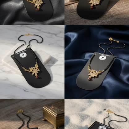 Elegant Gold-Toned Floral Mangalsutra with Stone-Studded Pendant for Women