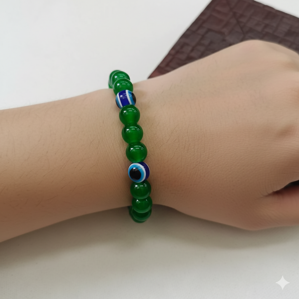 Green Evil Eye Glass Beads Bracelet