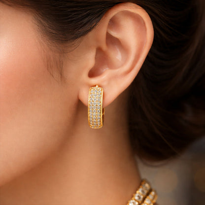 Crystal Studded Gold-Tone Hoop Earrings – Elegant Pave Design (1 Pair)
