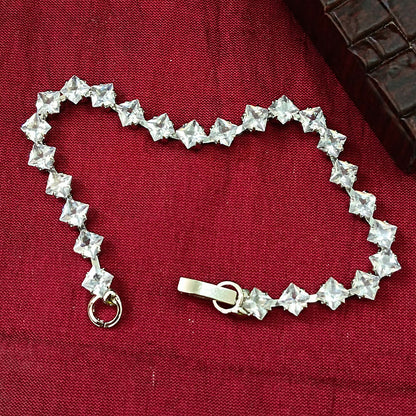 Silver Plated Square Ad Stone Chain Bracelet