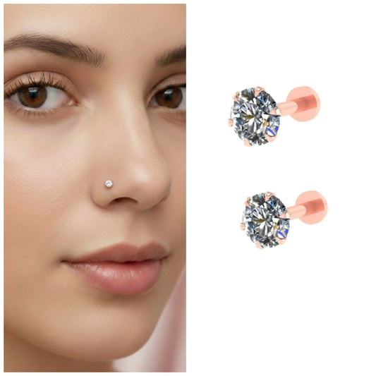 Rose Gold AD Nosepin Laung Koka Nathni Internally Threaded Labret Combo Pack of 2