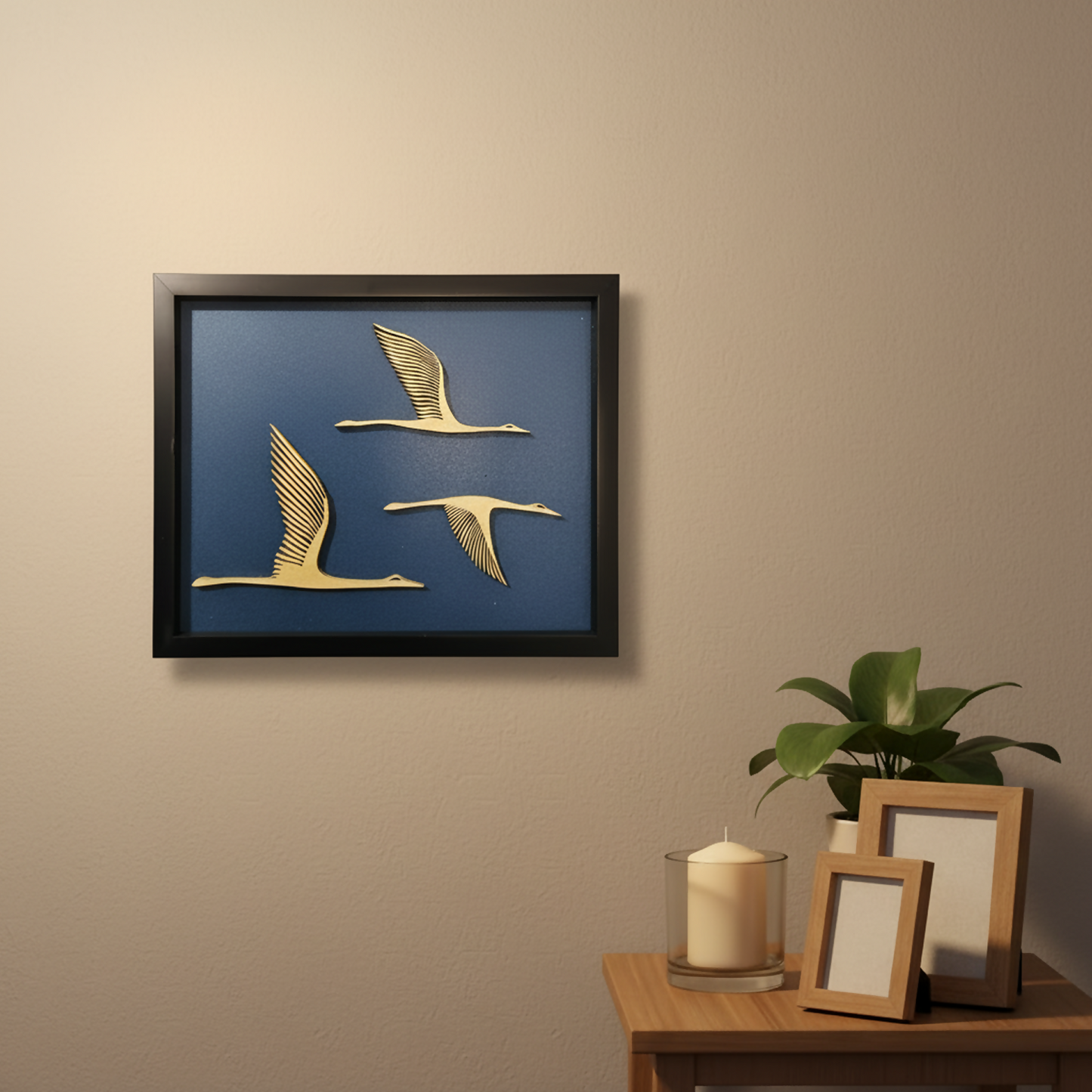 Elegant 3D wooden flying birds wall art in modern minimalist style