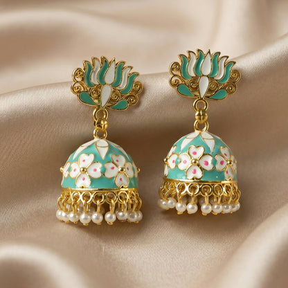 Sea Pista Lotus Jhumka Earrings close-up showing details