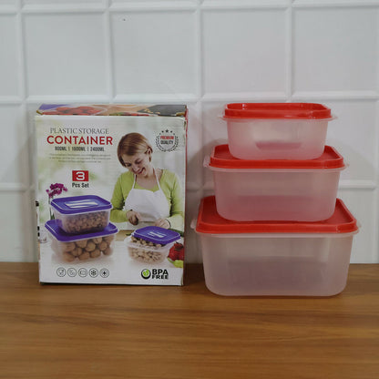 Plastic Food Storage Container Set – 3 Pieces Kitchen Storage Box Set (800 ml, 1600 ml, 2400 ml)