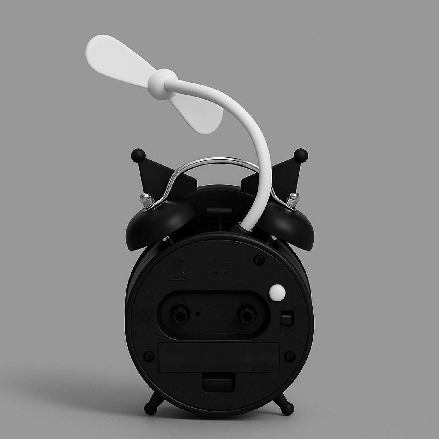 Cute Kuromi Cartoon Alarm Clock with Fan | Kids Bedside Table Clock with Cooling Mini Fan | Black Twin Bell Analog Alarm Clock for Bedroom, Study & Gifting