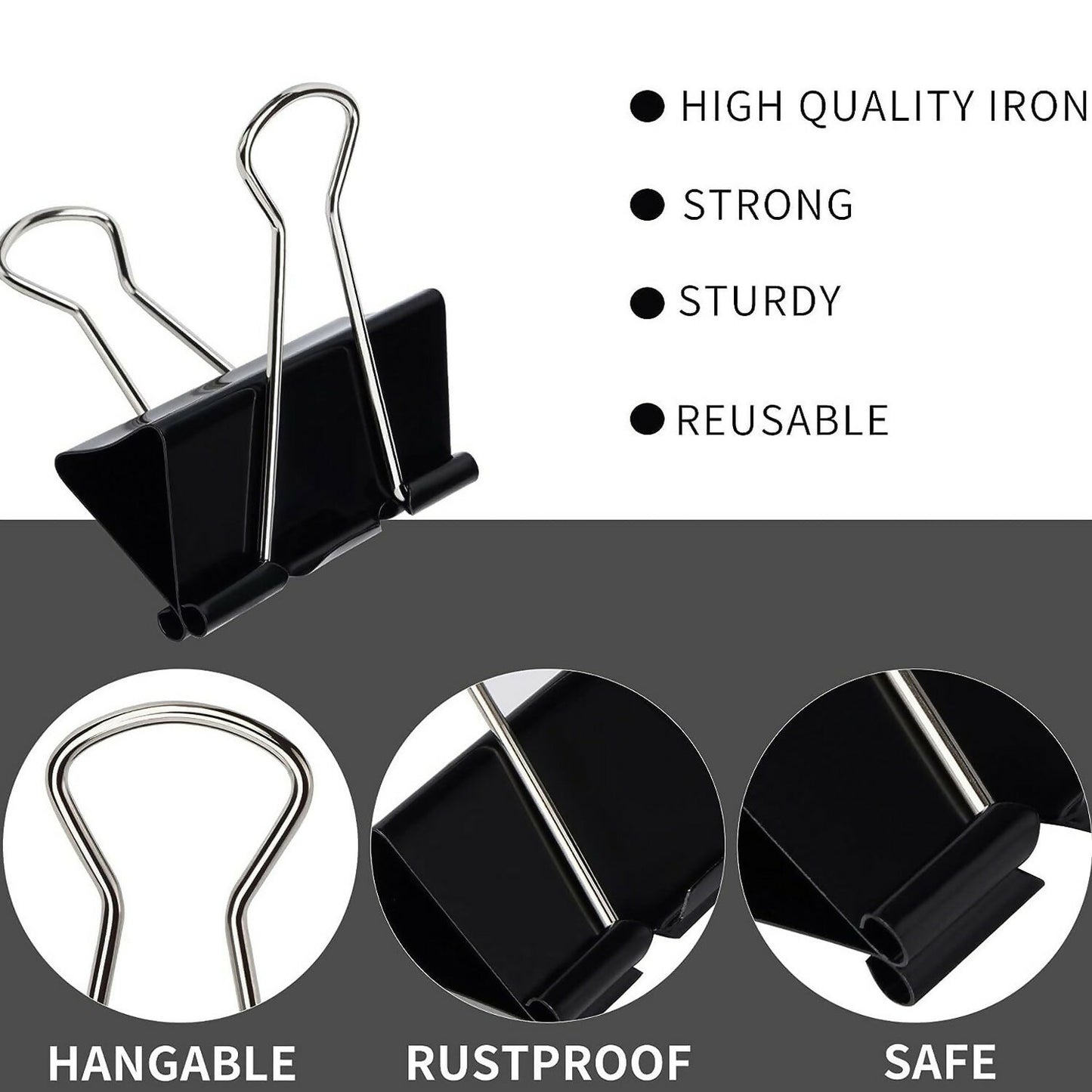 Heavy Duty Binder Clips Set with Strong Spring Grip (32 mm, 12 Pieces)