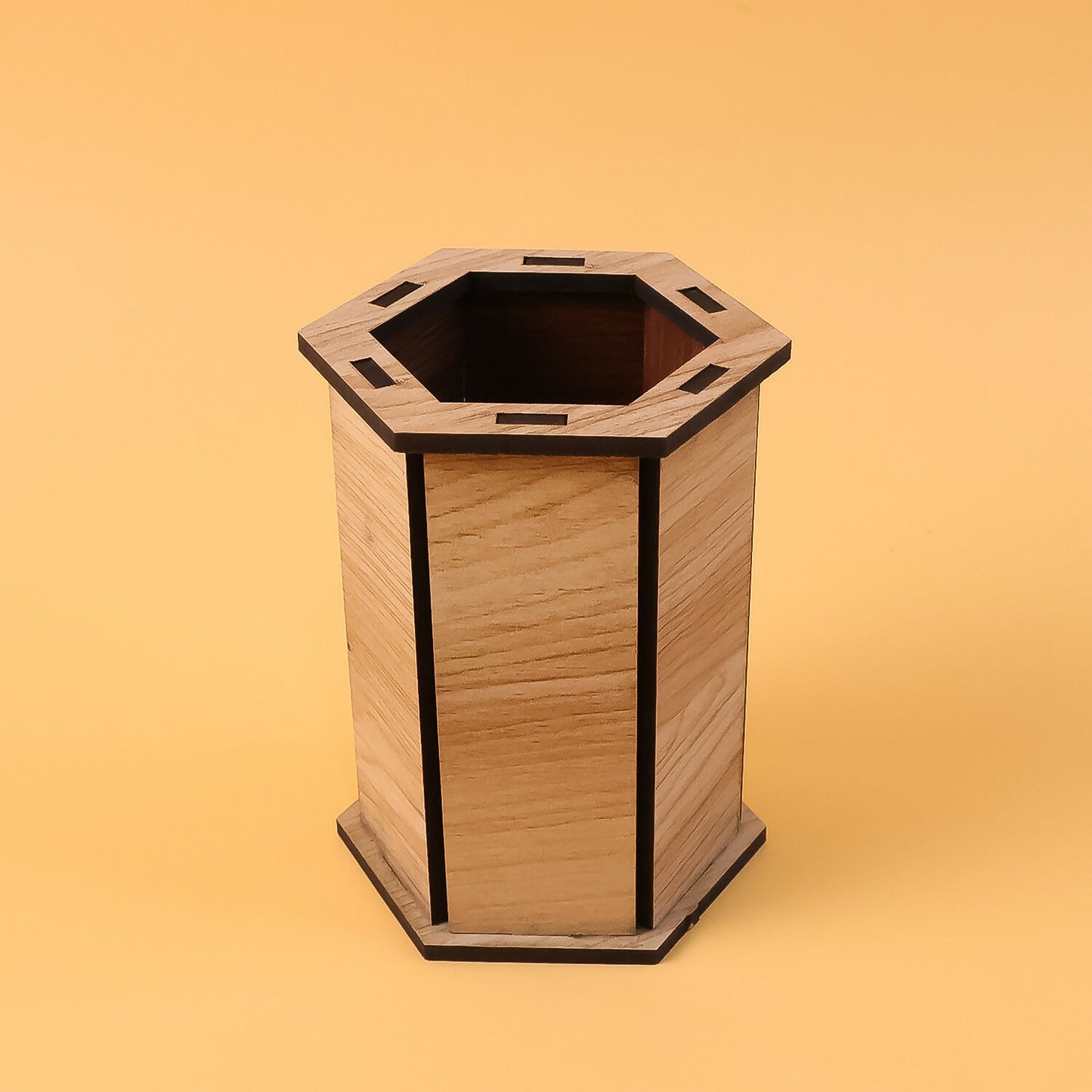 Wooden Hexagon Pen Stand for Desk | Office & Study Table Stationery Organizer