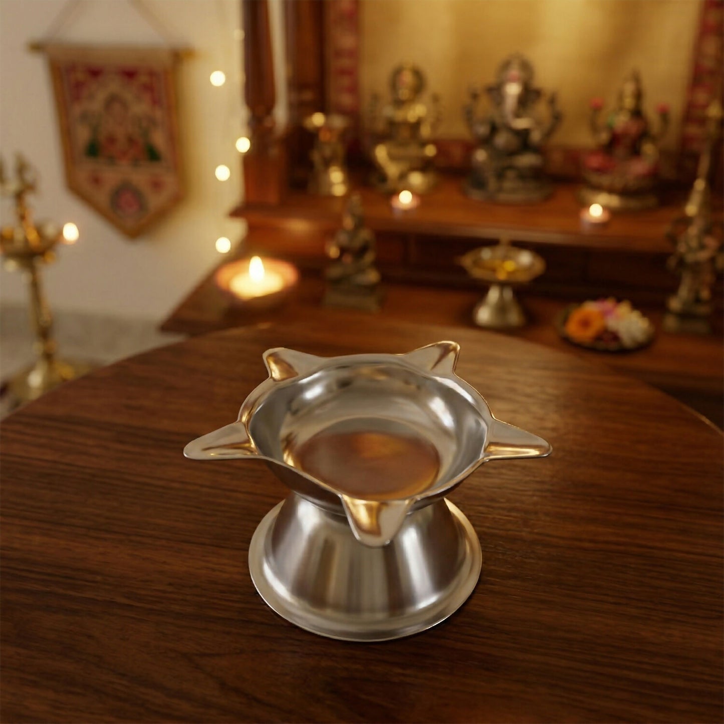 Silver Star Shaped Oil Diya Lamp for Pooja & Festival Decoration
