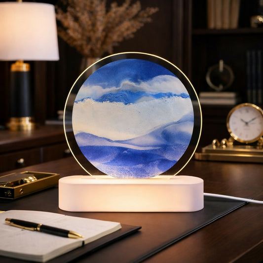 Blue Moving Sand Art LED Lamp Round Decorative Desk Night Light