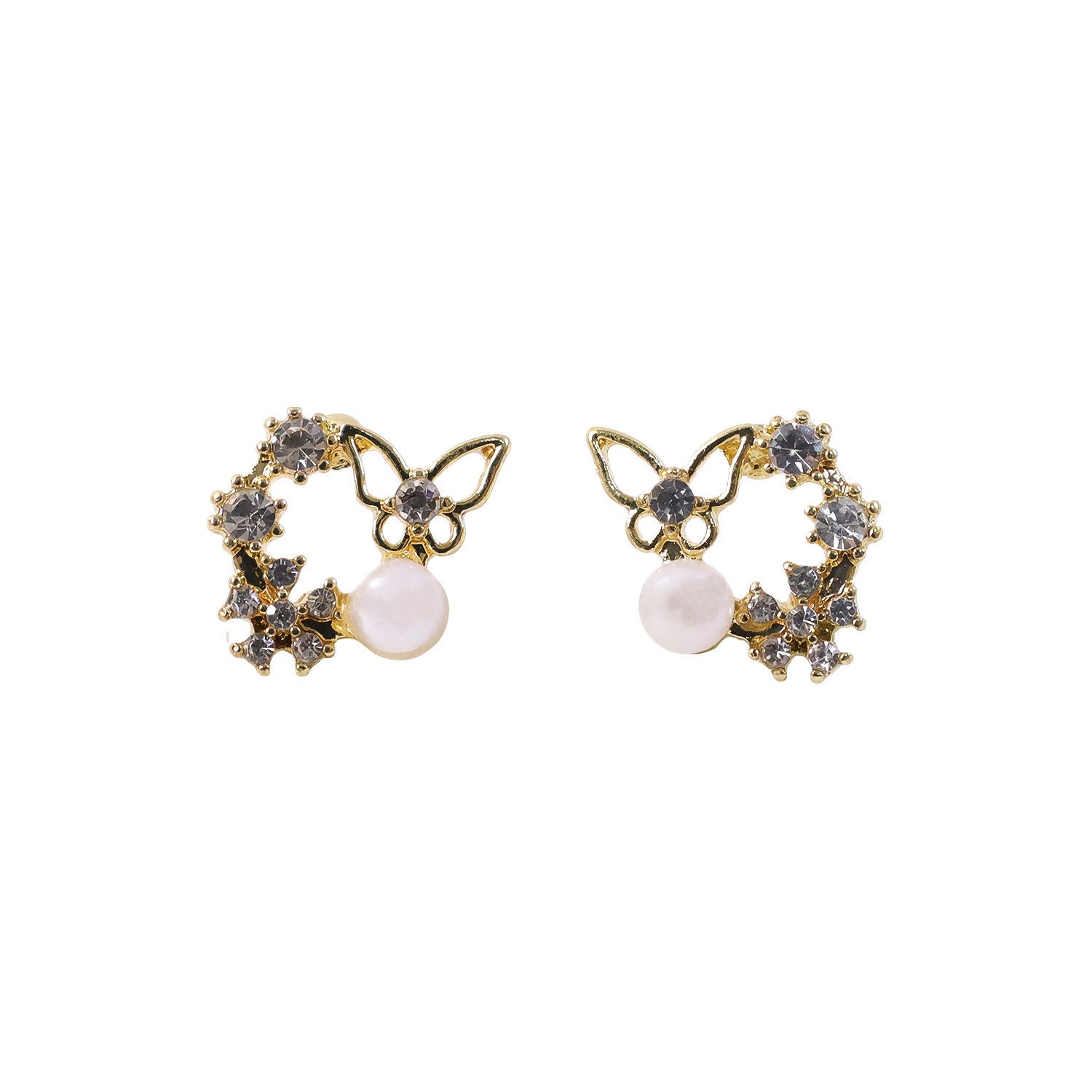 Butterfly Pearl Crystal Stud Earrings for Women And Girls