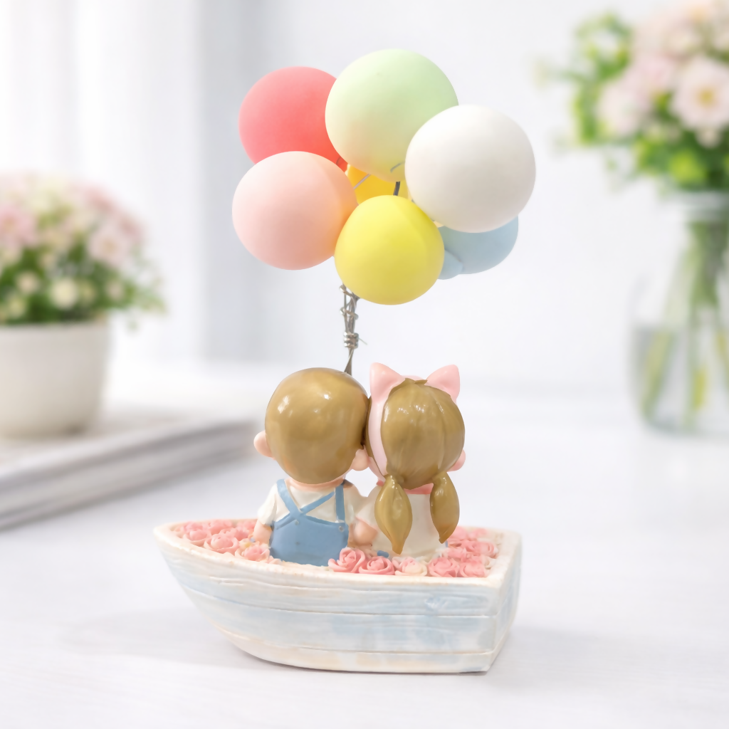Cute Couple Boat Showpiece with Balloon for Home Decor and Gifting