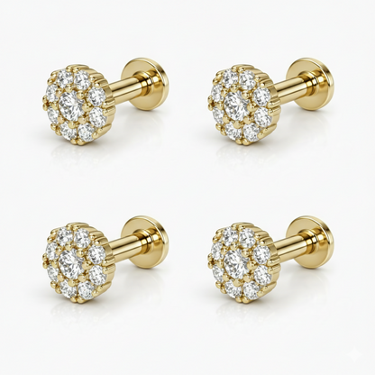 Threaded flat-back of cluster stud earrings highlighting secure fit