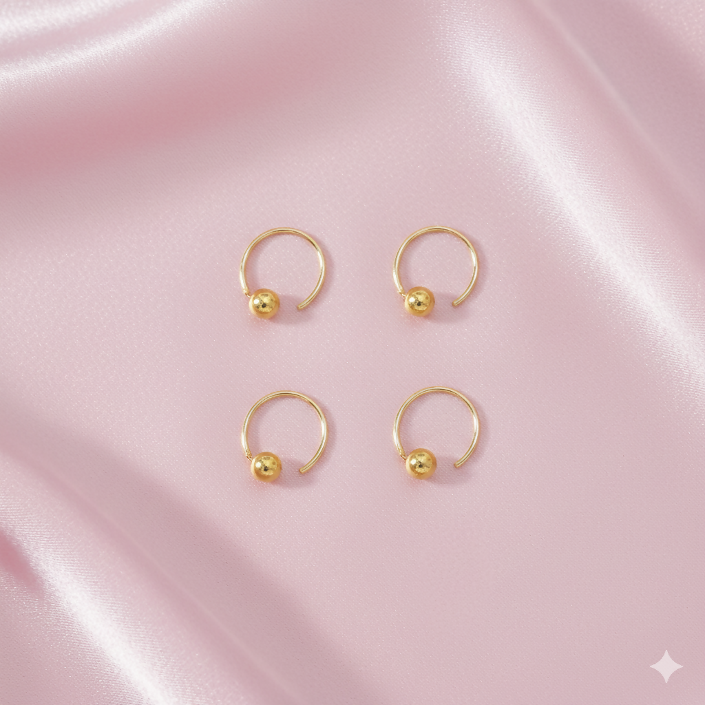 Gold Tiny Bead Hoop nosepin Laung Koka Nathni for women and girls combo pack of 4