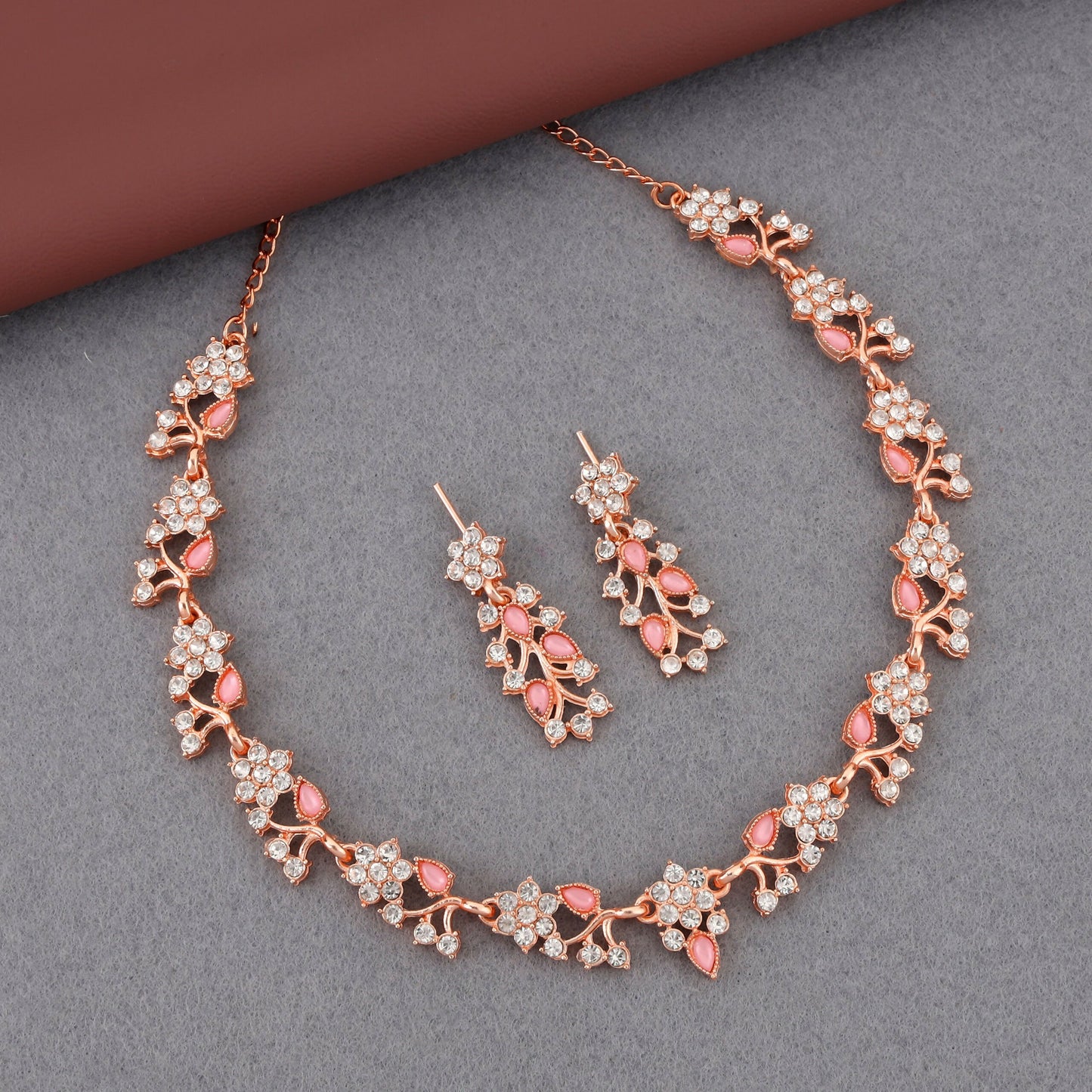 Rose Gold & Pink Enamel Floral Jewellery Set