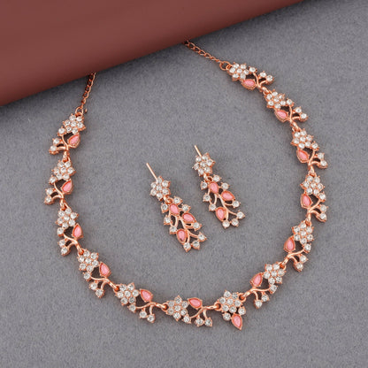 Rose Gold & Pink Enamel Floral Jewellery Set