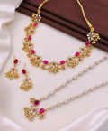 Gold-Plated Bridal Jewelry Set with Pink Stone & Pearl Elegance