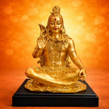 Lord Shiva Meditating Idol with Golden Finish Decorative Showpiece