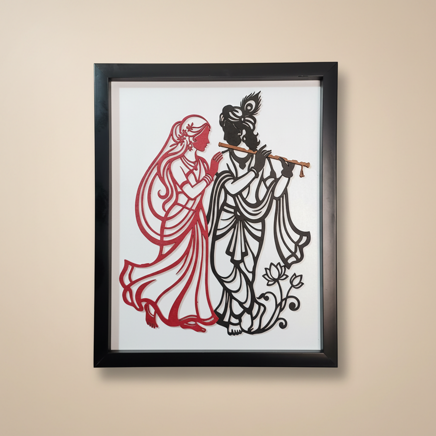 Premium Radha Krishna Wall Art Frame | 3D Wooden Handcrafted Religious Wall Decor
