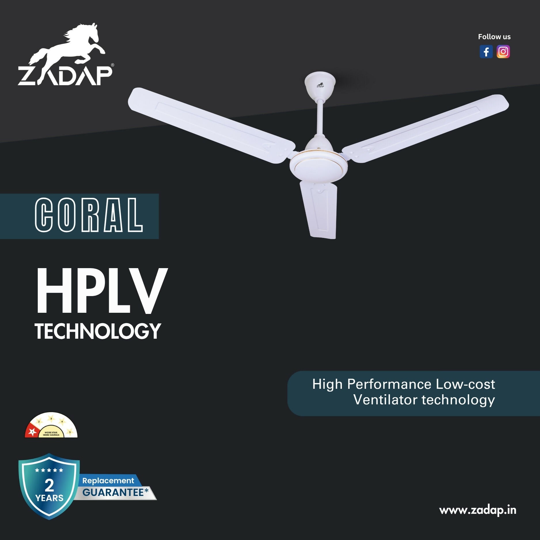 Zadap 1200mm 52W High Speed Ceiling Fan