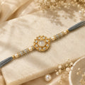 Royal Golden-Plated Opaline Flower & Crystal Studded Designer Rakhi for Brother